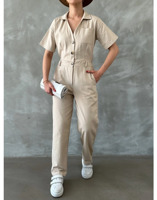 Gabardin Kısa Kollu Tulum