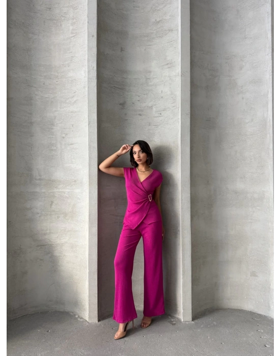 Kruvaze Beli Tokalı Takım-pembe