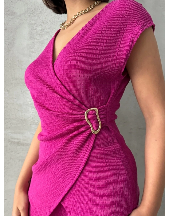 Kruvaze Beli Tokalı Takım-pembe