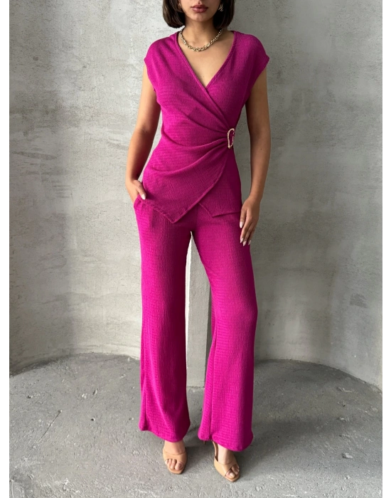 Kruvaze Beli Tokalı Takım-pembe