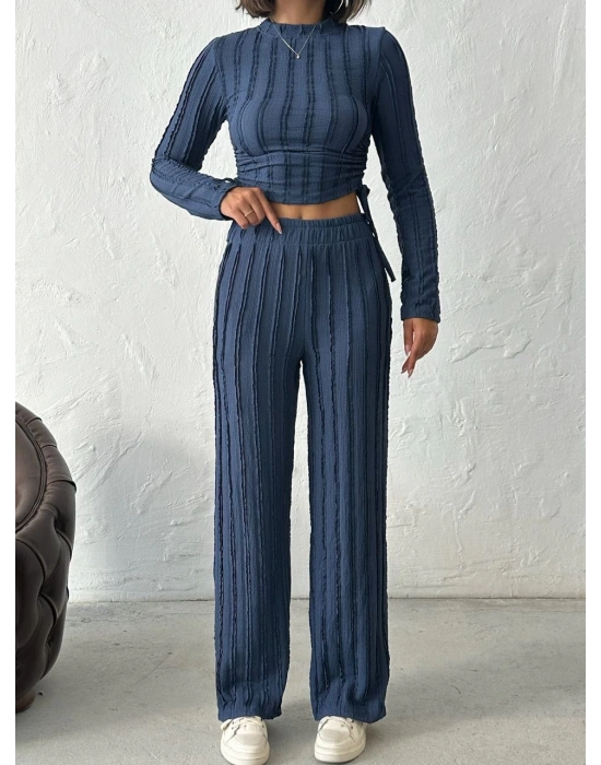 Ters Dikişli Büzgülü Takım-lacivert