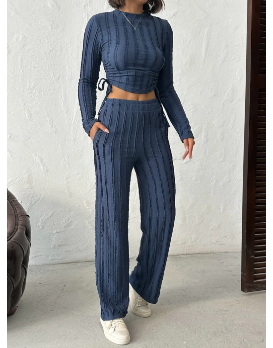 Ters Dikişli Büzgülü Takım-lacivert