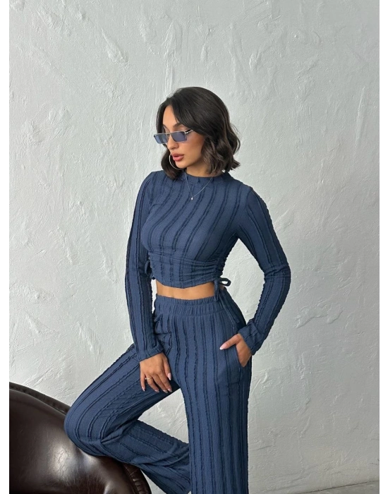 Ters Dikişli Büzgülü Takım-lacivert