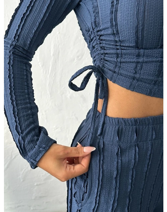 Ters Dikişli Büzgülü Takım-lacivert