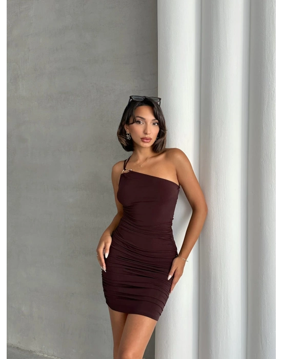 Arkadan Yan Çapraz Elbise-kahve