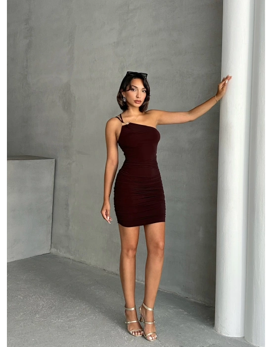 Arkadan Yan Çapraz Elbise-kahve