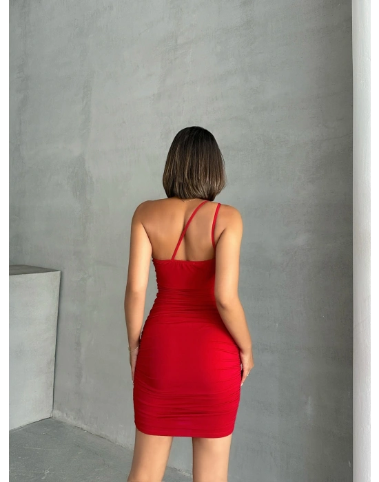 Arkadan Yan Çapraz Elbise-kırmızı