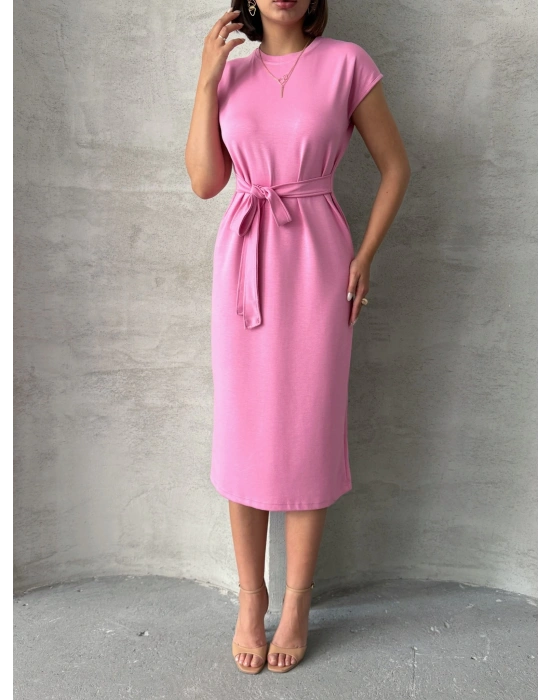 Bağlamalı Modal Elbise -pembe