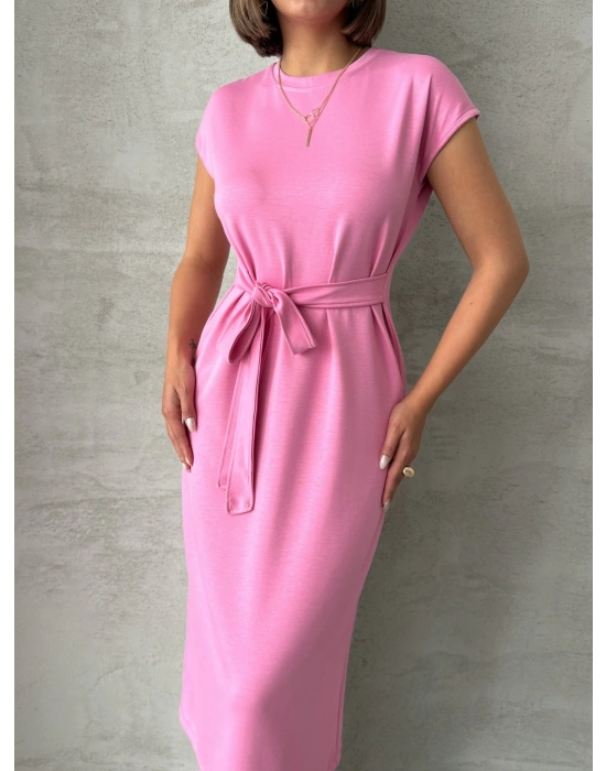 Bağlamalı Modal Elbise -pembe