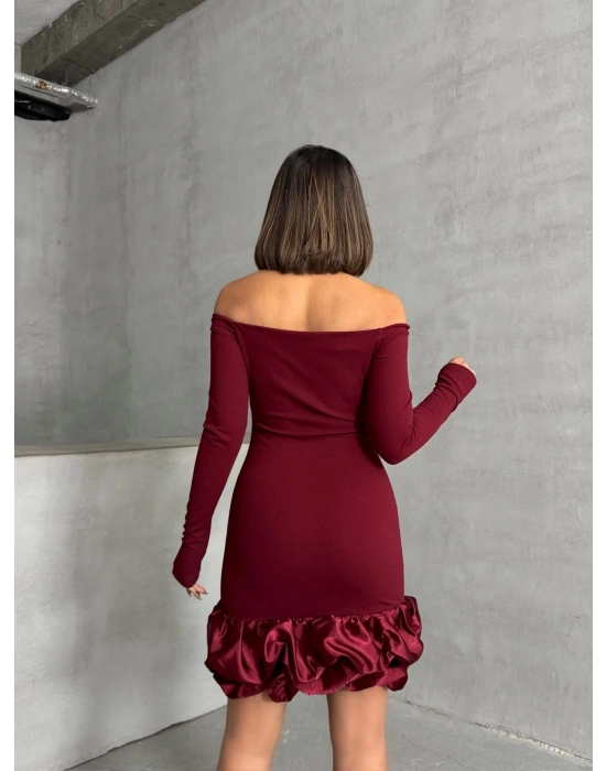 Balon Etekli Elbise-bordo