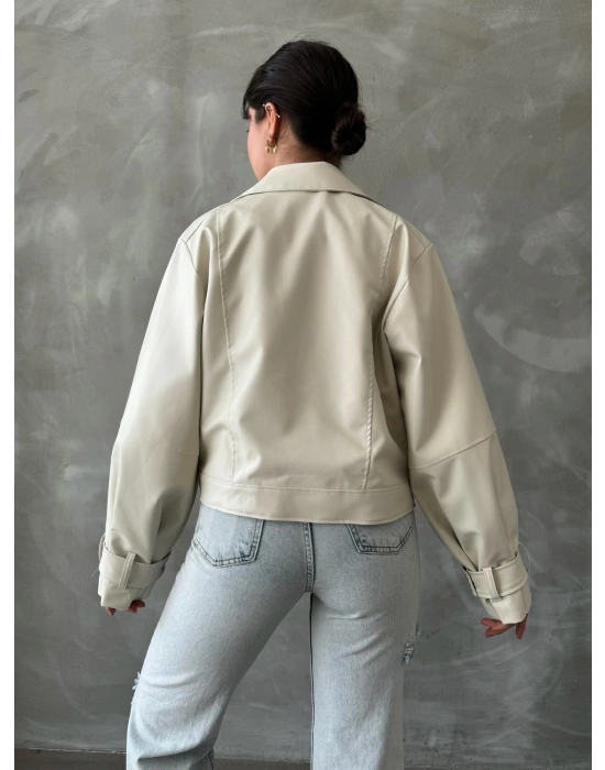 Balon Kol Deri Ceket - krem