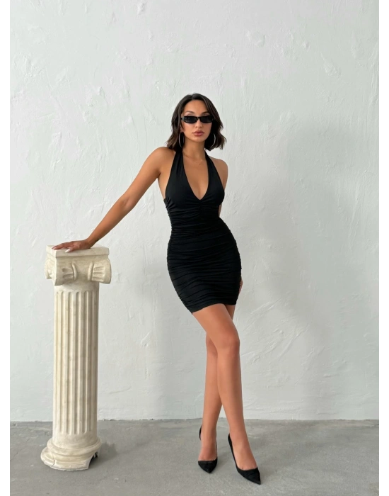 Boyundan Bağlamalı Lore Elbise-siyah