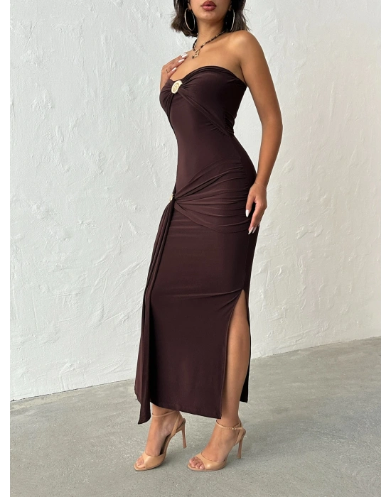 Çift Aksesuarlı Elbise-kahve