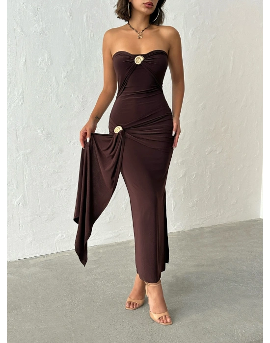 Çift Aksesuarlı Elbise-kahve