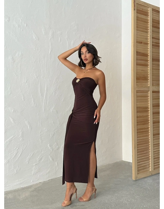 Çift Aksesuarlı Elbise-kahve