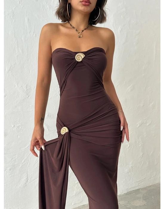 Çift Aksesuarlı Elbise-kahve