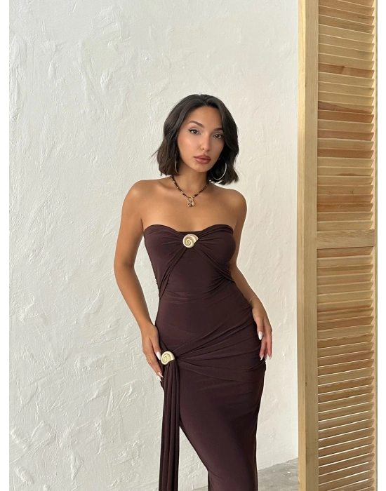 Çift Aksesuarlı Elbise-kahve