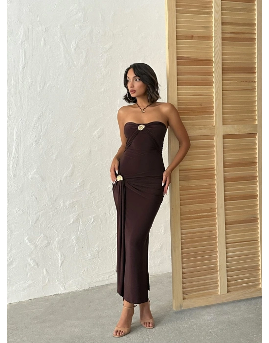 Çift Aksesuarlı Elbise-kahve