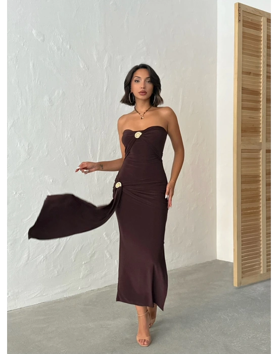 Çift Aksesuarlı Elbise-kahve