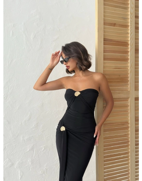 Çift Aksesuarlı Elbise-siyah