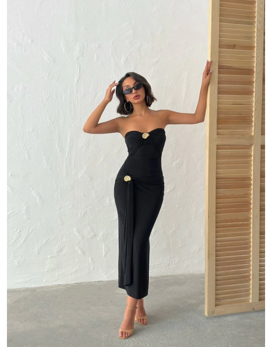 Çift Aksesuarlı Elbise-siyah