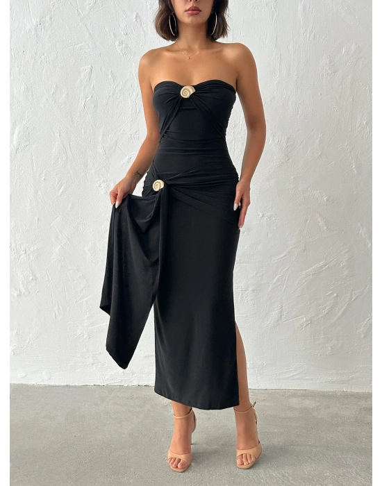 Çift Aksesuarlı Elbise-siyah