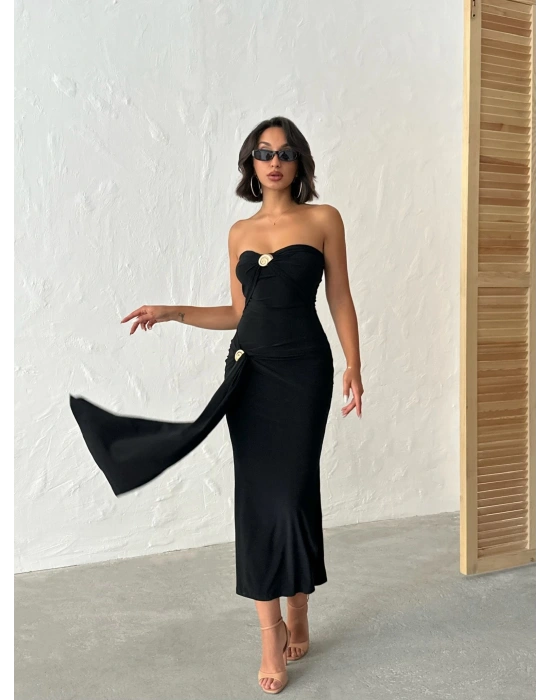 Çift Aksesuarlı Elbise-siyah