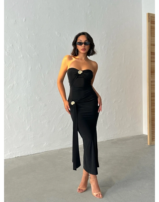 Çift Aksesuarlı Elbise-siyah