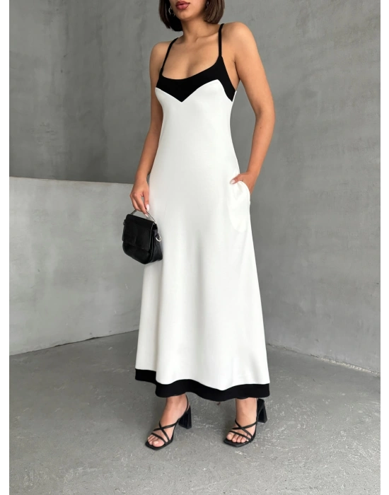 Çift Renk Modal Elbise-beyaz