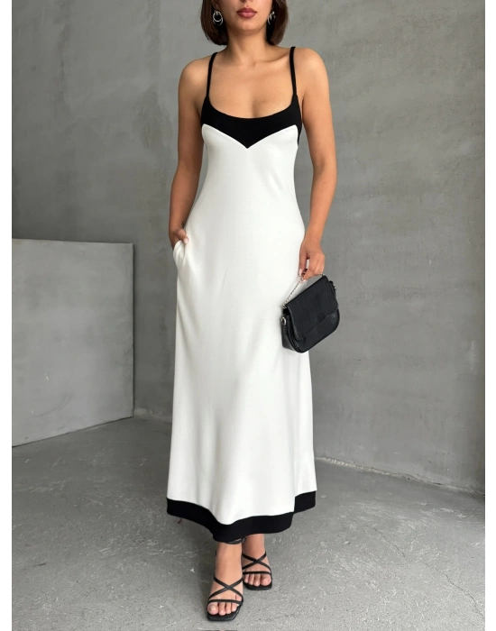 Çift Renk Modal Elbise-beyaz