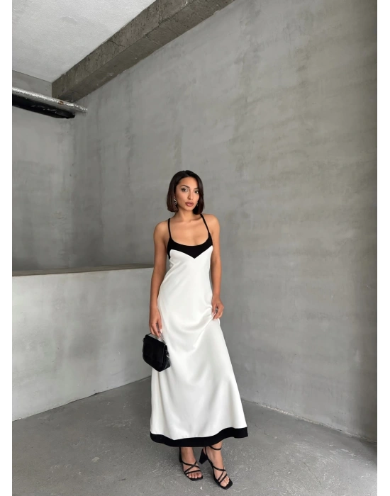 Çift Renk Modal Elbise-beyaz