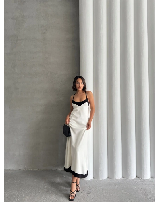 Çift Renk Modal Elbise-beyaz