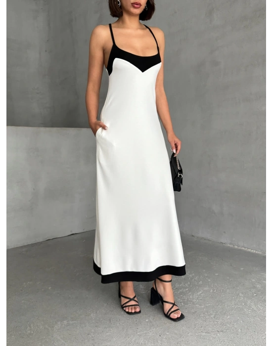 Çift Renk Modal Elbise-beyaz