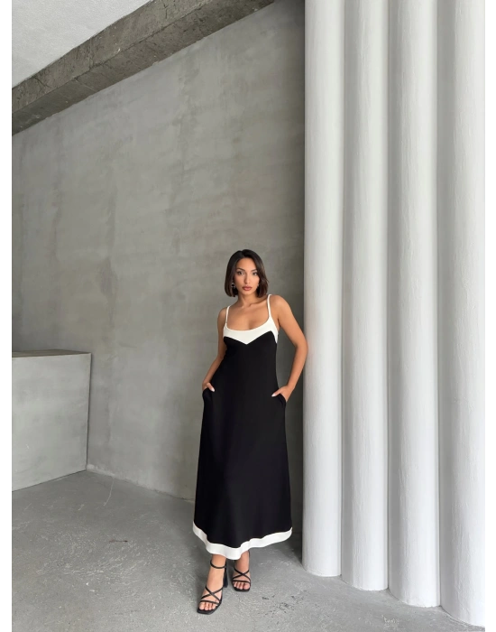 Çift Renk Modal Elbise-siyah