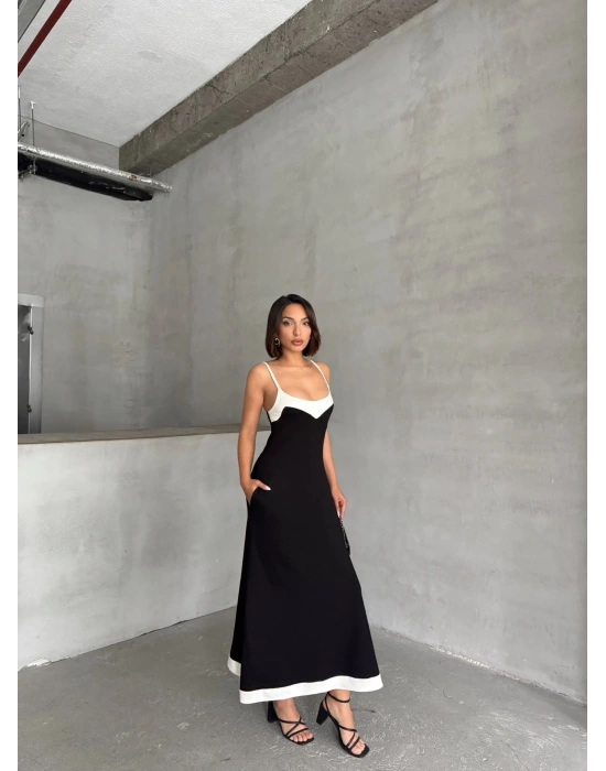 Çift Renk Modal Elbise-siyah