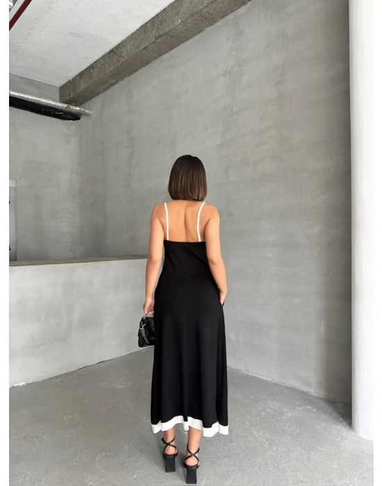 Çift Renk Modal Elbise-siyah
