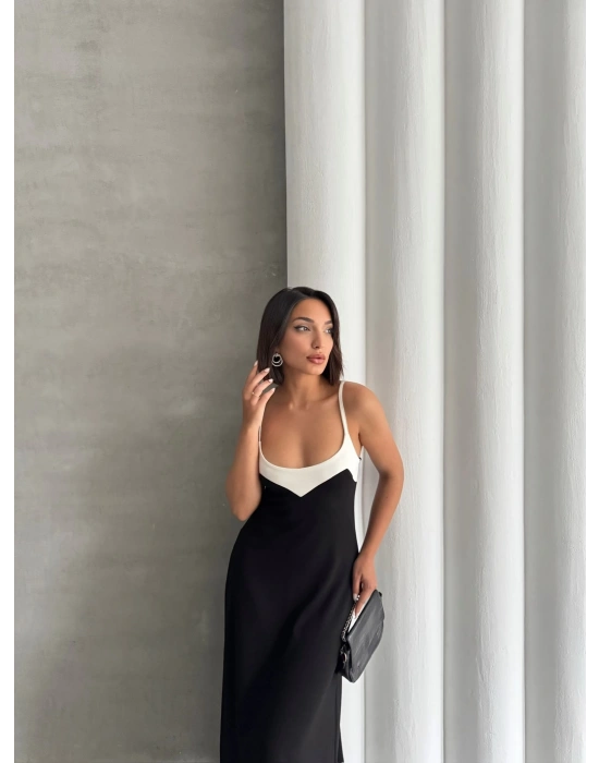Çift Renk Modal Elbise-siyah