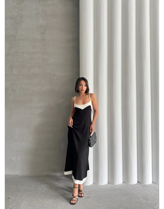 Çift Renk Modal Elbise-siyah