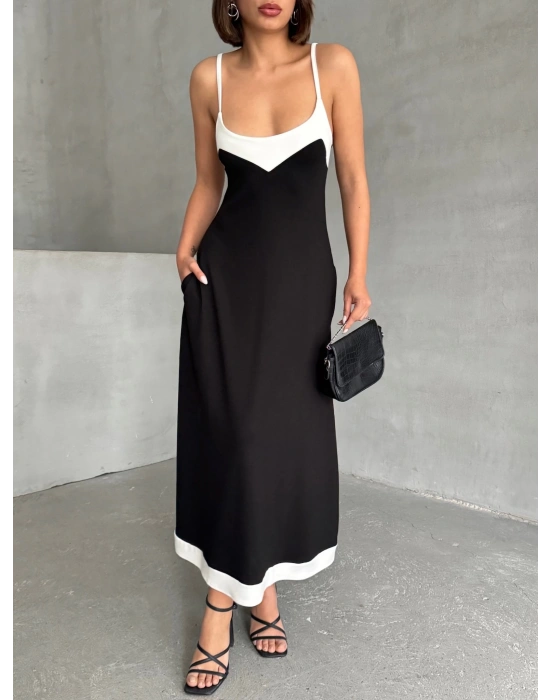 Çift Renk Modal Elbise-siyah