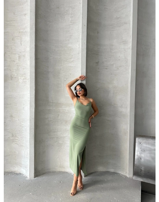 Degaje Yaka Elbise-yeşil