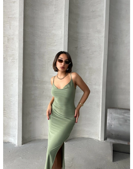 Degaje Yaka Elbise-yeşil