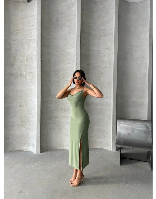 Degaje Yaka Elbise-yeşil