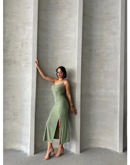 Degaje Yaka Elbise-yeşil