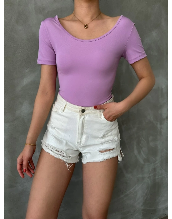 Dekolteli Kısa Kollu Bodysuit