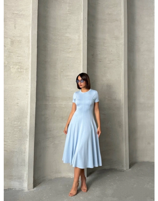 Dikiş Detaylı Midi Elbise-bebe mavi