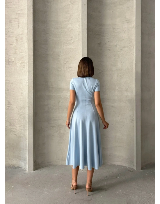 Dikiş Detaylı Midi Elbise-bebe mavi