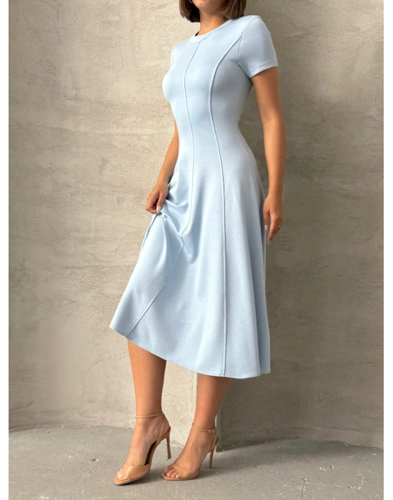 Dikiş Detaylı Midi Elbise-bebe mavi