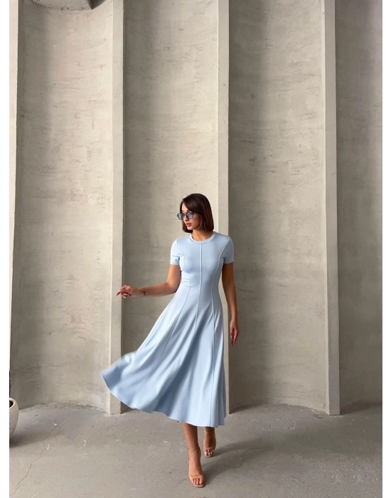 Dikiş Detaylı Midi Elbise-bebe mavi