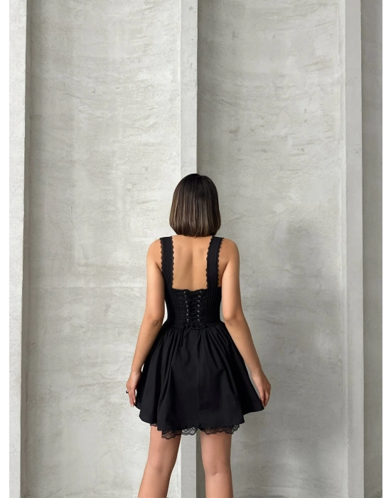 Fransız Dantelli Elbise-siyah