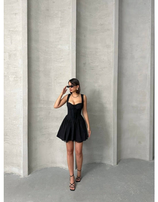 Fransız Dantelli Elbise-siyah